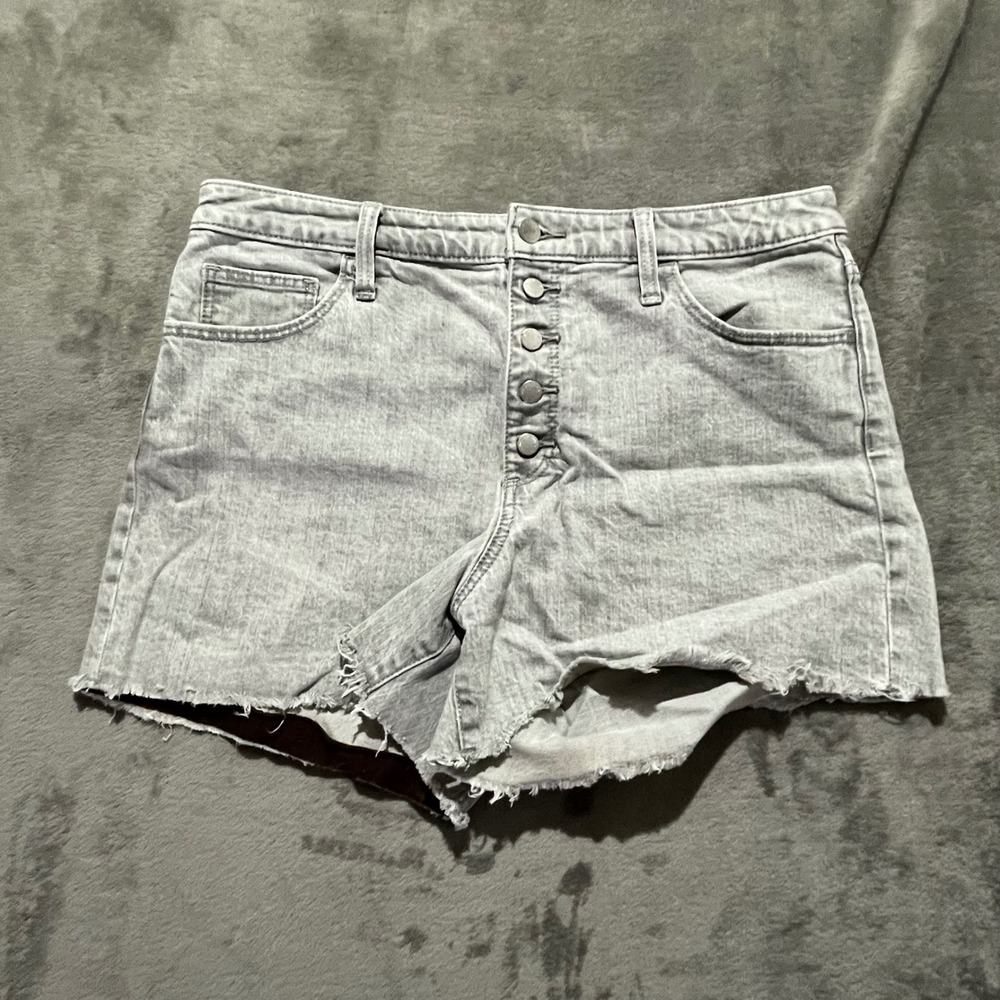 Universal Thread Vintage Midi Shorts Women 14 Gray Button Fly Raw Hem F352080